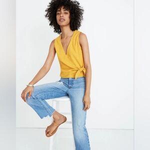 Madewell Wrap Tie Tank Top Tungsten Glow Yellow Textured V-neck Shirt Small NWT